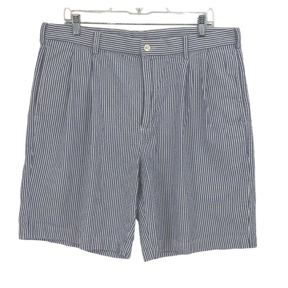 Jos A. Bank Men's Sz 38 Cotton Seersucker Keep Cool Pleated Front￼ Blue Shorts